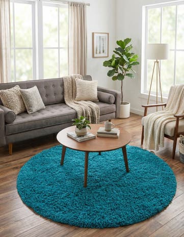 5' 3 x 5' 3 Solid Shag Round Rug