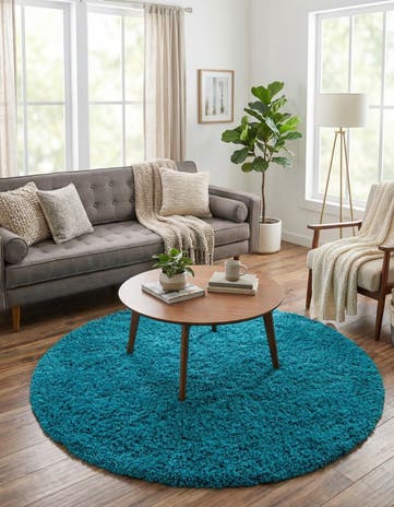 5' 3 x 5' 3 Solid Shag Round Rug