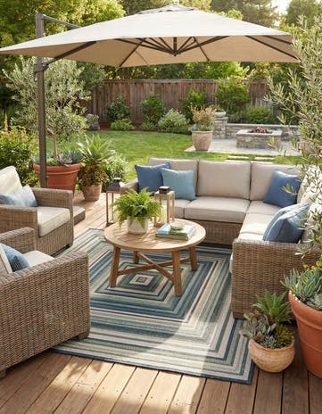 Blue Easy-Clean Baja Indoor / Outdoor Square Rug