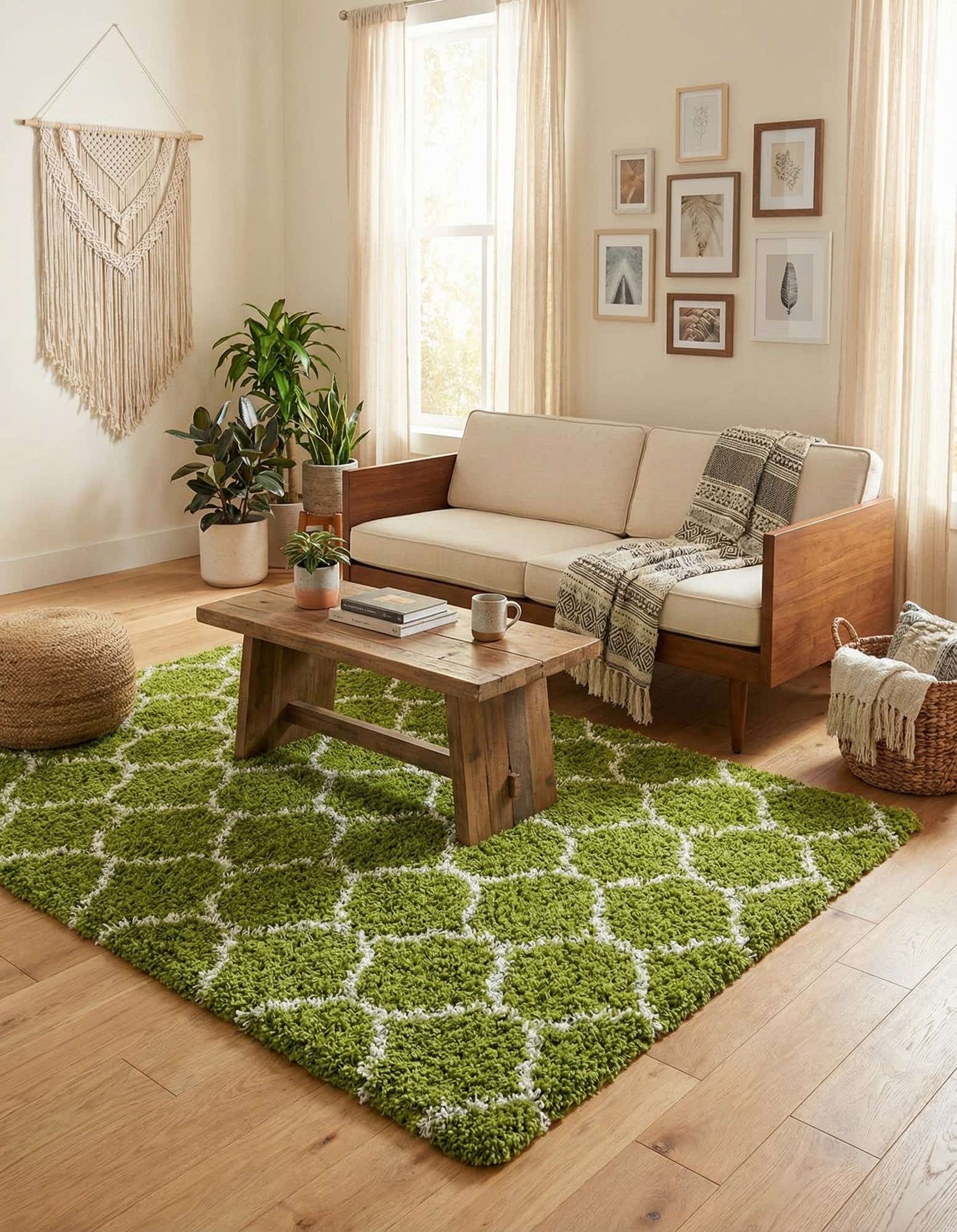 Green Trellis Rug Green 160cm x 245cm Trellis Shag Rug | AU Rugs