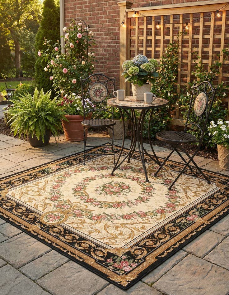 Detail image of 7' 10 x 7' 10  Washable Traditional Indoor / Outdoor Square Rug