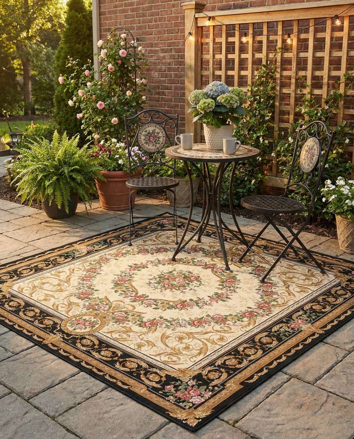 7' 10 x 7' 10 Easy-Clean Traditional Indoor / Outdoor Square Rug