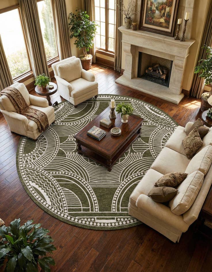 Detail image of 13' x 13'  Washable Traditional Indoor / Outdoor Round Rug