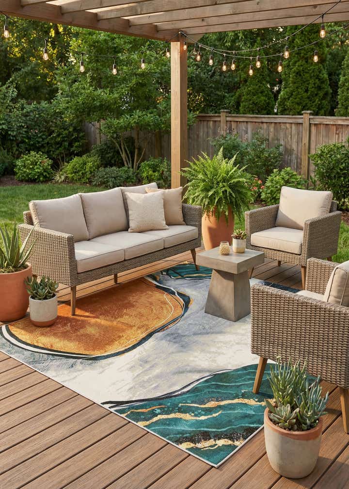 7' 10 x 7' 10 Easy-Clean Modern Indoor / Outdoor Square Rug