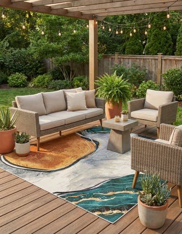 7' 10 x 7' 10 Easy-Clean Modern Indoor / Outdoor Square Rug