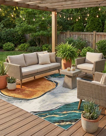 7' 10 x 7' 10 Easy-Clean Modern Indoor / Outdoor Square Rug