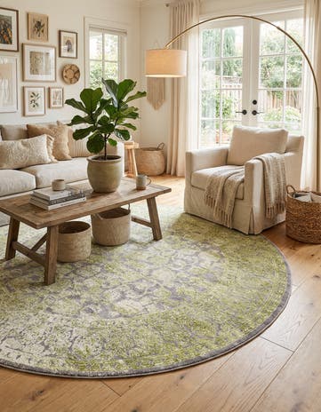 Light Green New Vintage Round Rug