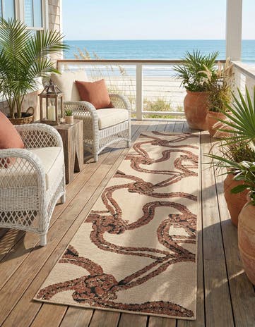 Beige Easy-Clean Coastal Indoor / Outdoor Runner Rug