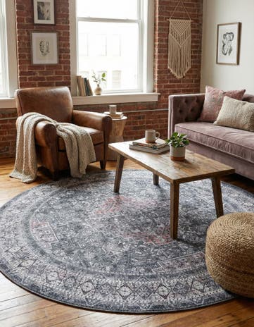 Gray Washable Timeless Round Rug