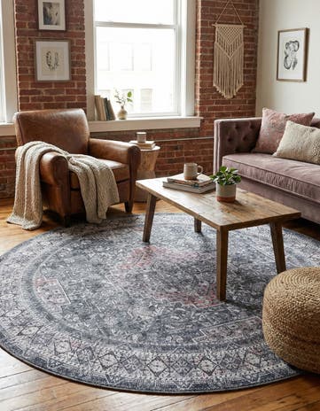 Gray Washable Timeless Round Rug