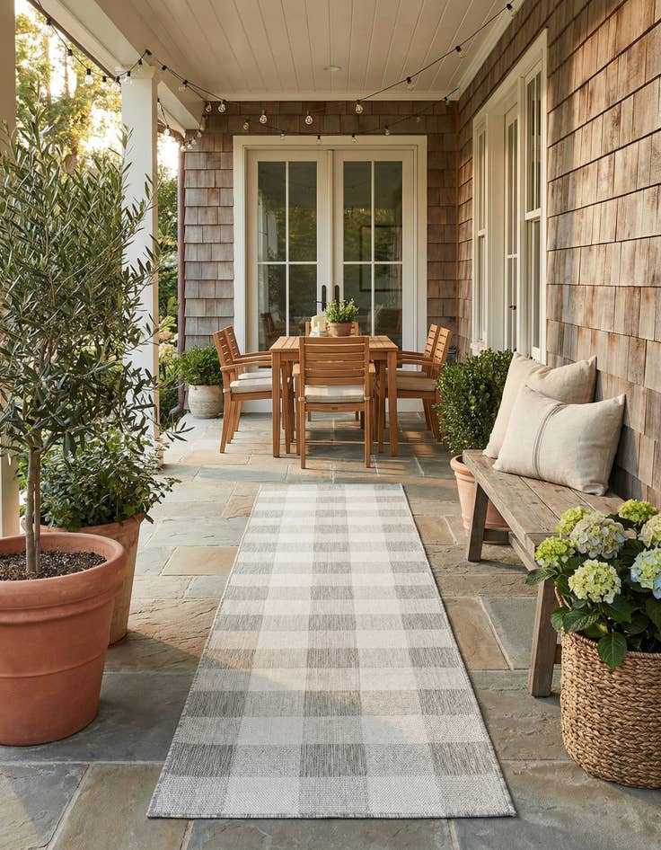 Detail image of 2' 7 x 12'  Washable Checkered Indoor / Outdoor Runner Rug