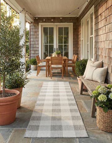 Gray Easy-Clean Checkered Indoor / Outdoor Runner Rug