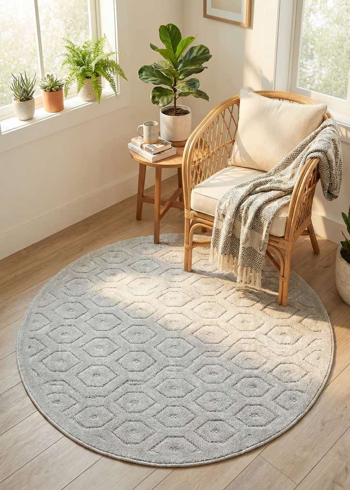 4' x 4' Easy-Clean Trellis Textured Indoor / Outdoor Round Rug
