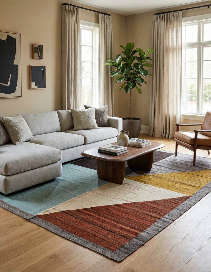 Detail image of  5' 9 x 8'  Hand Woven Kilim Modern Wool Rug