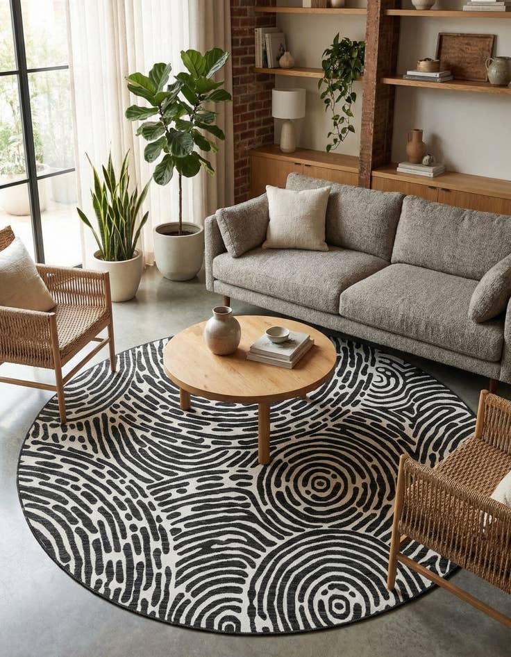 Detail image of 7' 10 x 7' 10 Easy-Clean Modern Indoor / Outdoor Round Rug