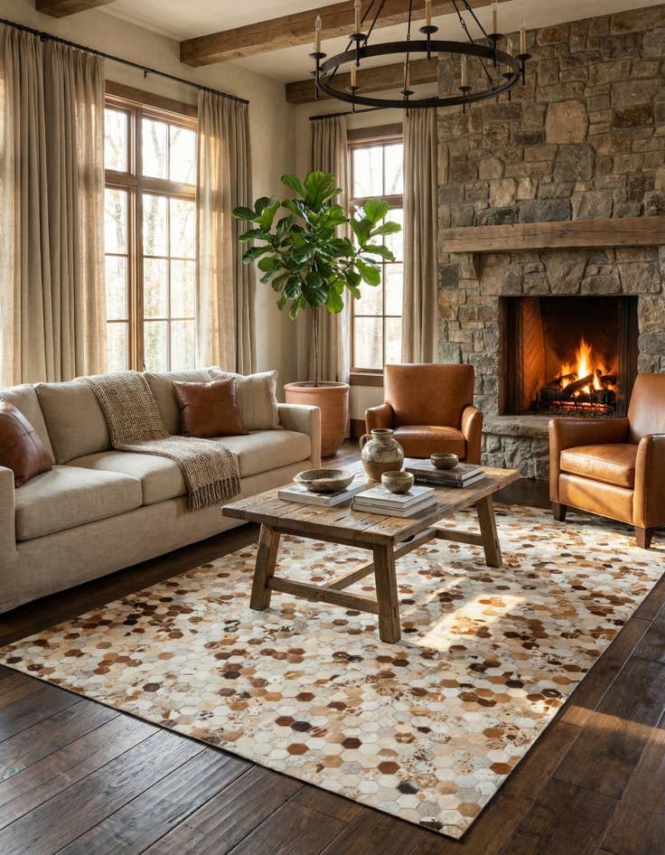 Detail image of 5' 2 x 8' Cowhide Leather Rug