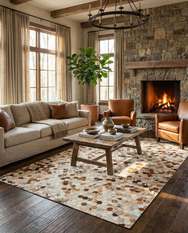 5' 2 x 8' Cowhide Leather Rug