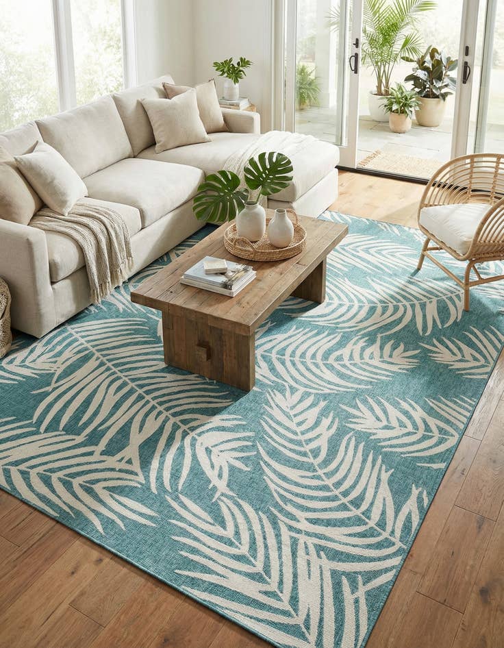 Detail image of 10' x 14' Easy-Clean Botanical Indoor / Outdoor Rug