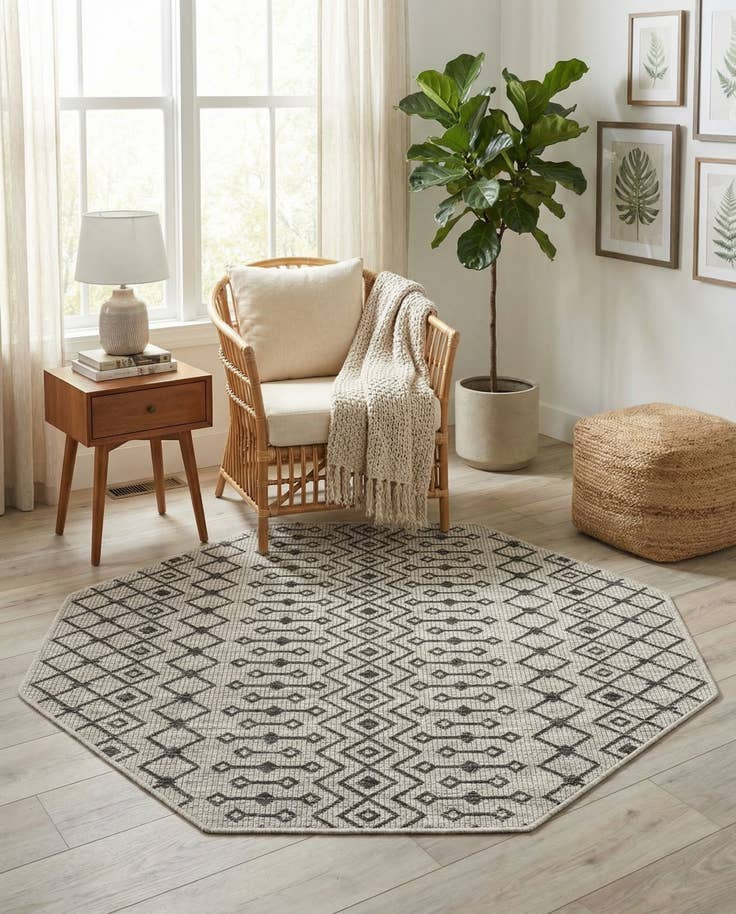 Detail image of 5' 3 x 5' 3 Easy-Clean Lattice Indoor / Outdoor Octagon Rug