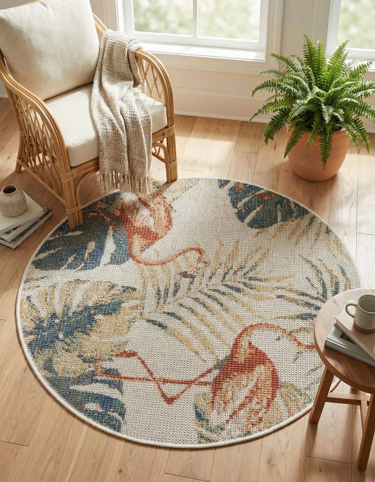 Detail image of 3' 3 x 3' 3  Washable Baja Indoor / Outdoor Round Rug