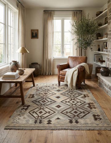 4' 10 x 6' 5 Hand Woven Kilim Maymana Wool Rug