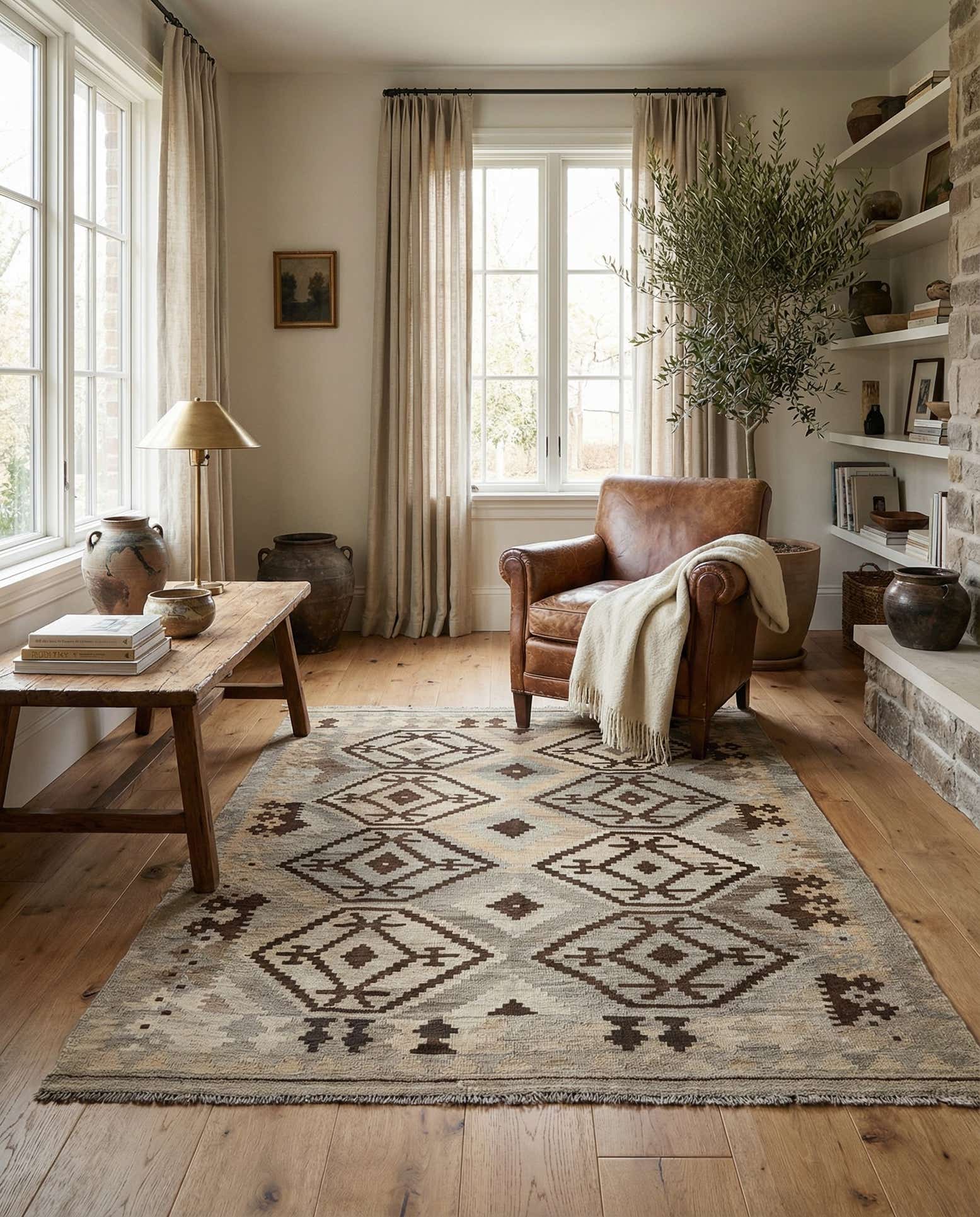 4' 10 x 6' 5 Hand Woven Kilim Maymana Wool Rug