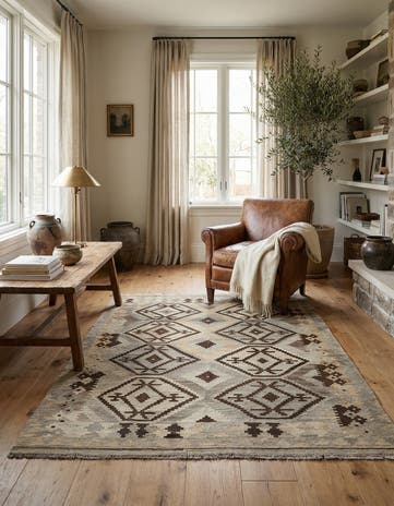 4' 10 x 6' 5 Hand Woven Kilim Maymana Wool Rug