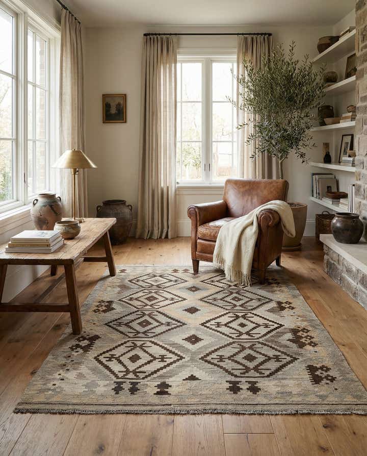 4' 10 x 6' 5 Hand Woven Kilim Maymana Wool Rug