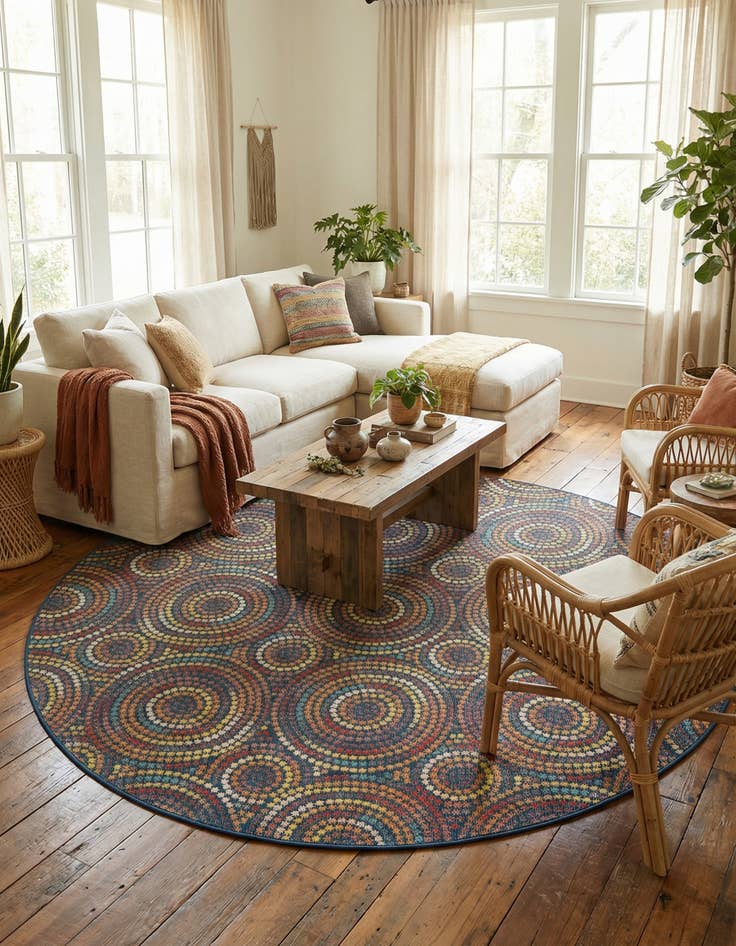 Detail image of 10' x 10'  Washable Baja Indoor / Outdoor Round Rug