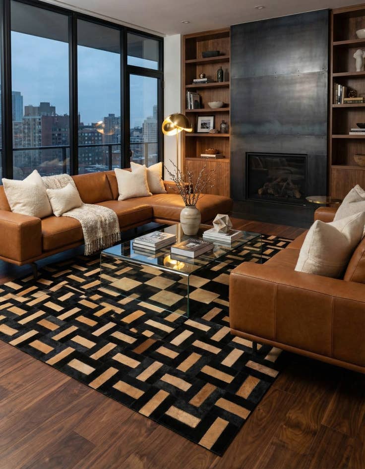 Detail image of  5' 1 x 8' Cowhide - Patchwork Rug