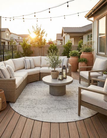 7' 10 x 7' 10 Easy-Clean Modern Indoor / Outdoor Round Rug