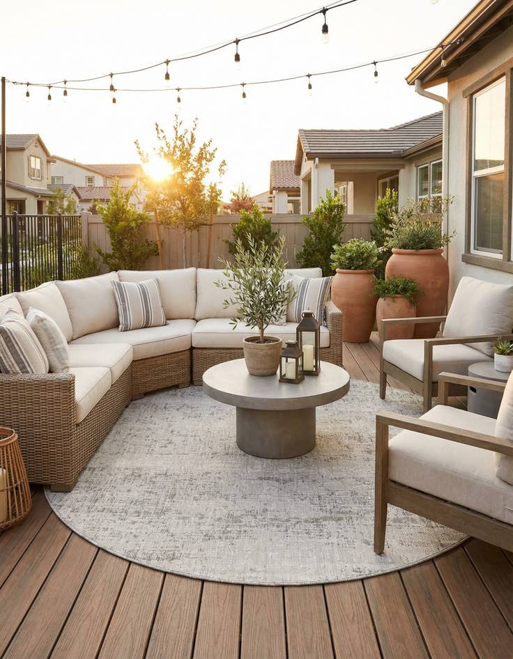 Detail image of 7' 10 x 7' 10  Washable Modern Indoor / Outdoor Round Rug