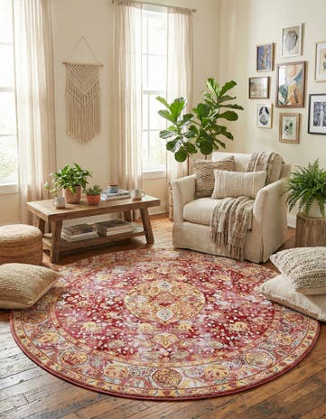 Red Aqua Round Rug