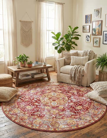 Red Aqua Round Rug
