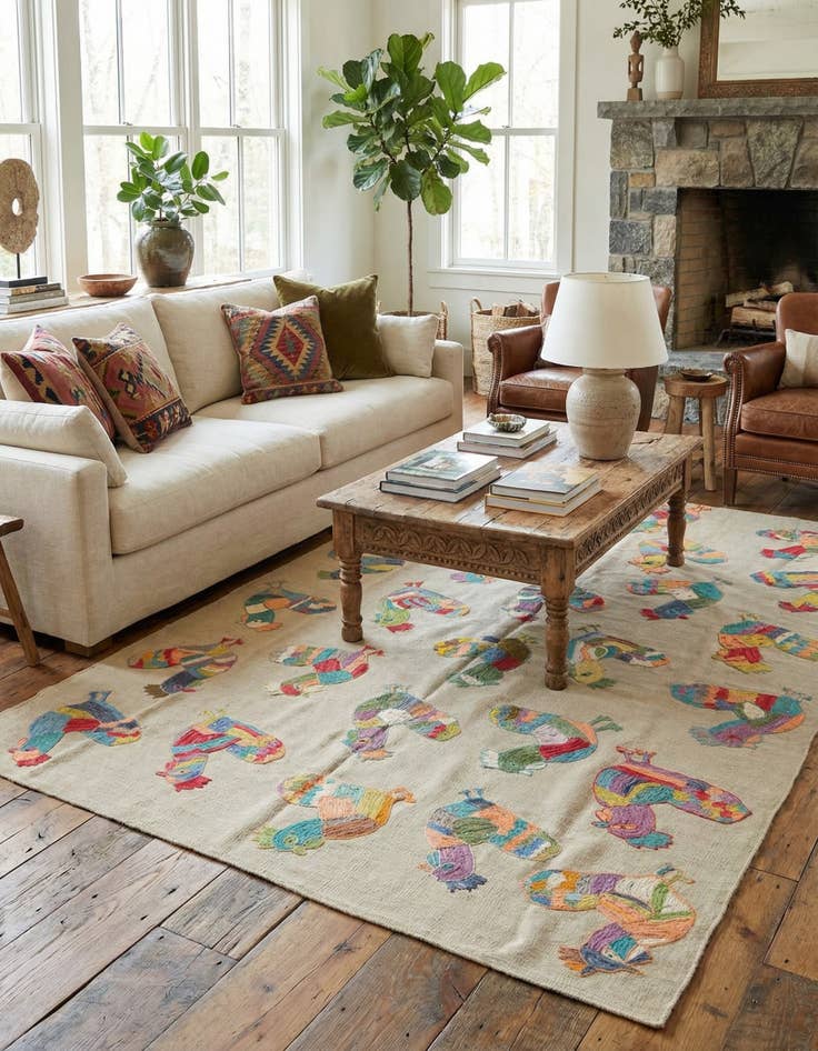 Detail image of 4' 10 x 6' 9  Hand Woven Kilim Suzani Wool Rug