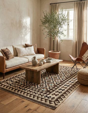 4' 10 x 6' 7 Hand Woven Kilim Maymana Wool Rug