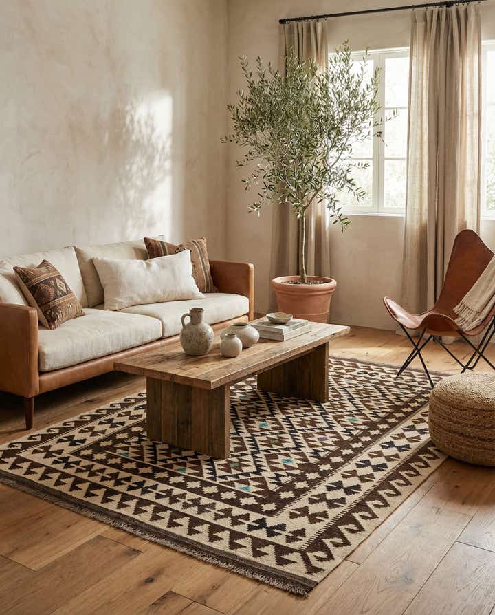 4' 10 x 6' 7 Hand Woven Kilim Maymana Wool Rug