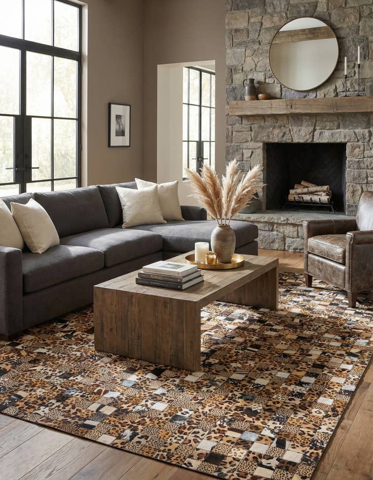 Detail image of  5' 1 x 8' Cowhide Leather Rug