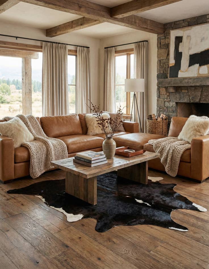 Detail image of 6' 1 x 6' 8 Cowhide Leather Square Rug