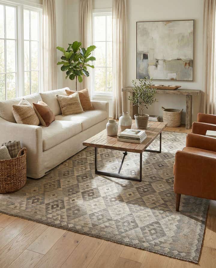 7' 1 x 9' 9 Hand Woven Kilim Maymana Wool Rug