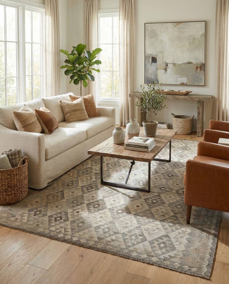 Detail image of 7' 1 x 9' 9 Hand Woven Kilim Maymana Wool Rug