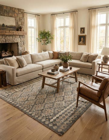 7' 1 x 9' 8 Hand Woven Kilim Maymana Wool Rug