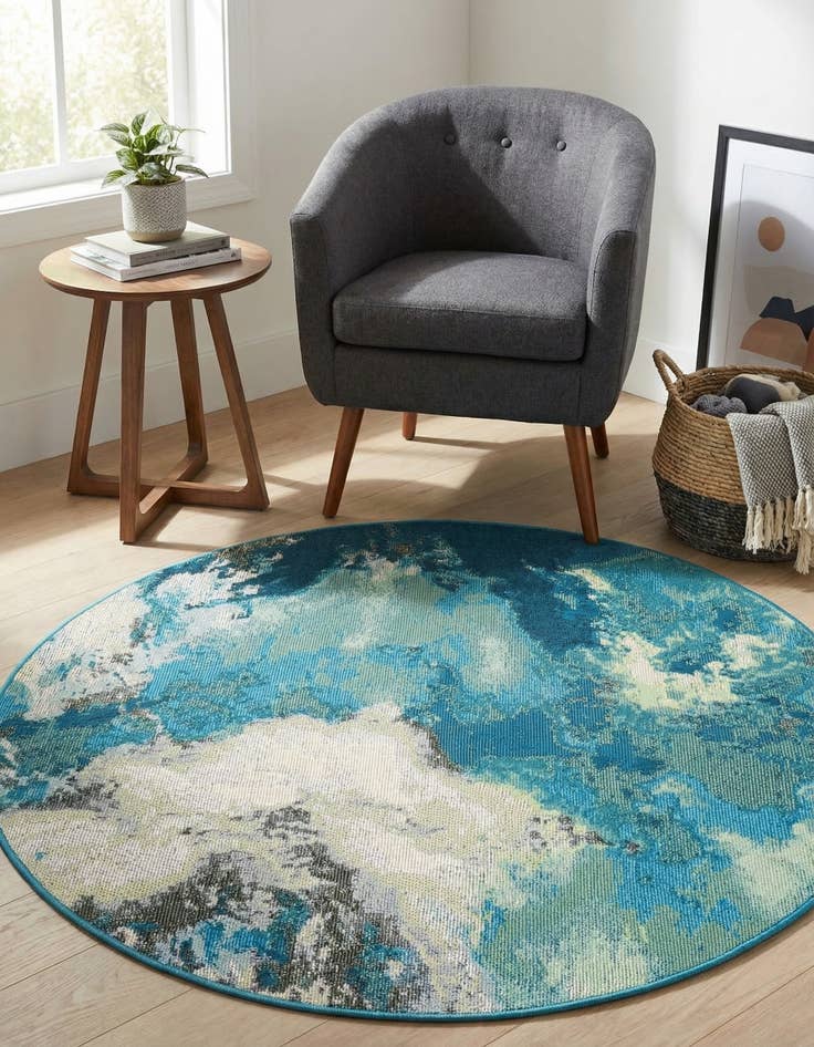 Detail image of 3' 3 x 3' 3  Washable Modern Indoor / Outdoor Round Rug