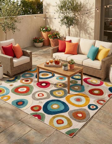 Multi Beige Easy-Clean Casablanca Indoor / Outdoor Square Rug
