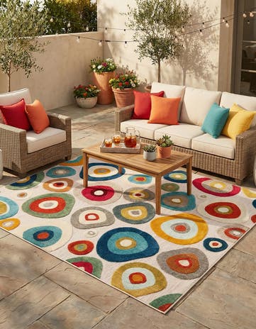 Multi Beige Easy-Clean Casablanca Indoor / Outdoor Square Rug