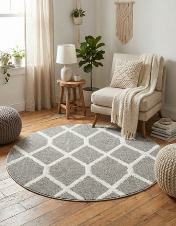 Gray Boho Round Rug