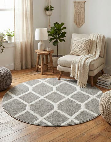 Gray Boho Round Rug