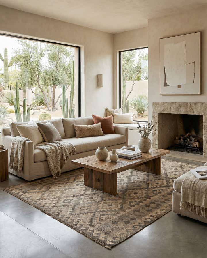 7' x 9' 9 Hand Woven Kilim Maymana Wool Rug