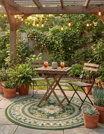 Green Easy-Clean Baja Indoor / Outdoor Round Rug