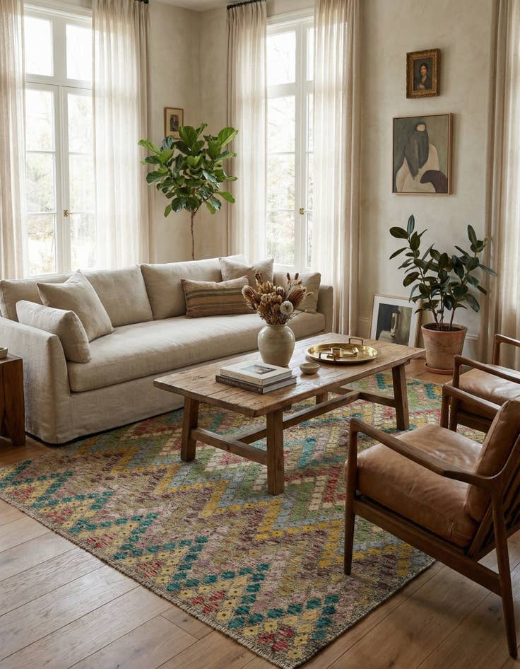 Detail image of 7' x 8'  Hand Woven Kilim Modern Wool Square Rug